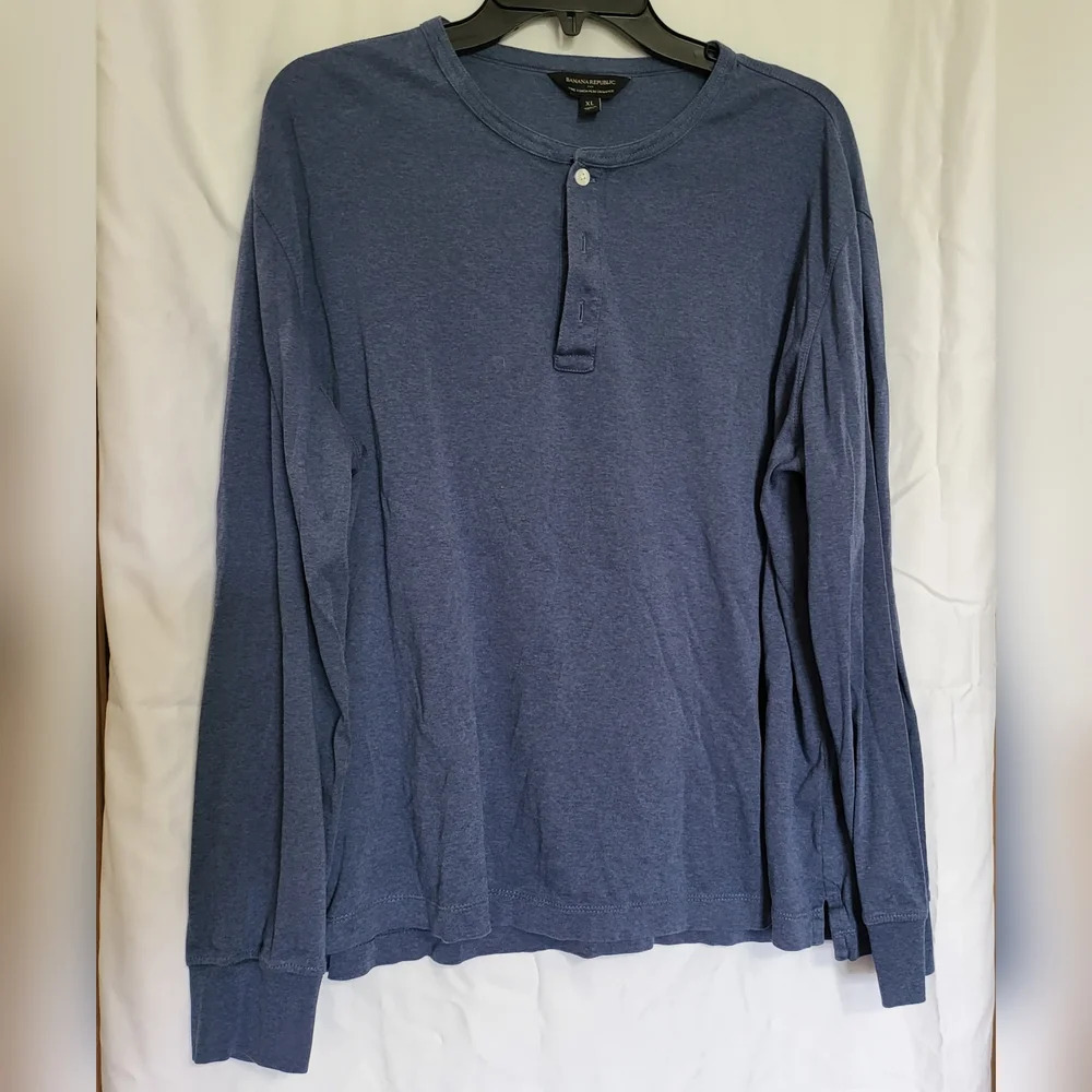 Banana Republic Women Heather Blue Lux Touch Performance Long Sleeve Shirt Sz XL